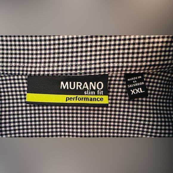 Murano Men’s Slim Fit Performance Men’s Black & White Checkered Shirt. 2XL. NWT - Picture 9 of 13